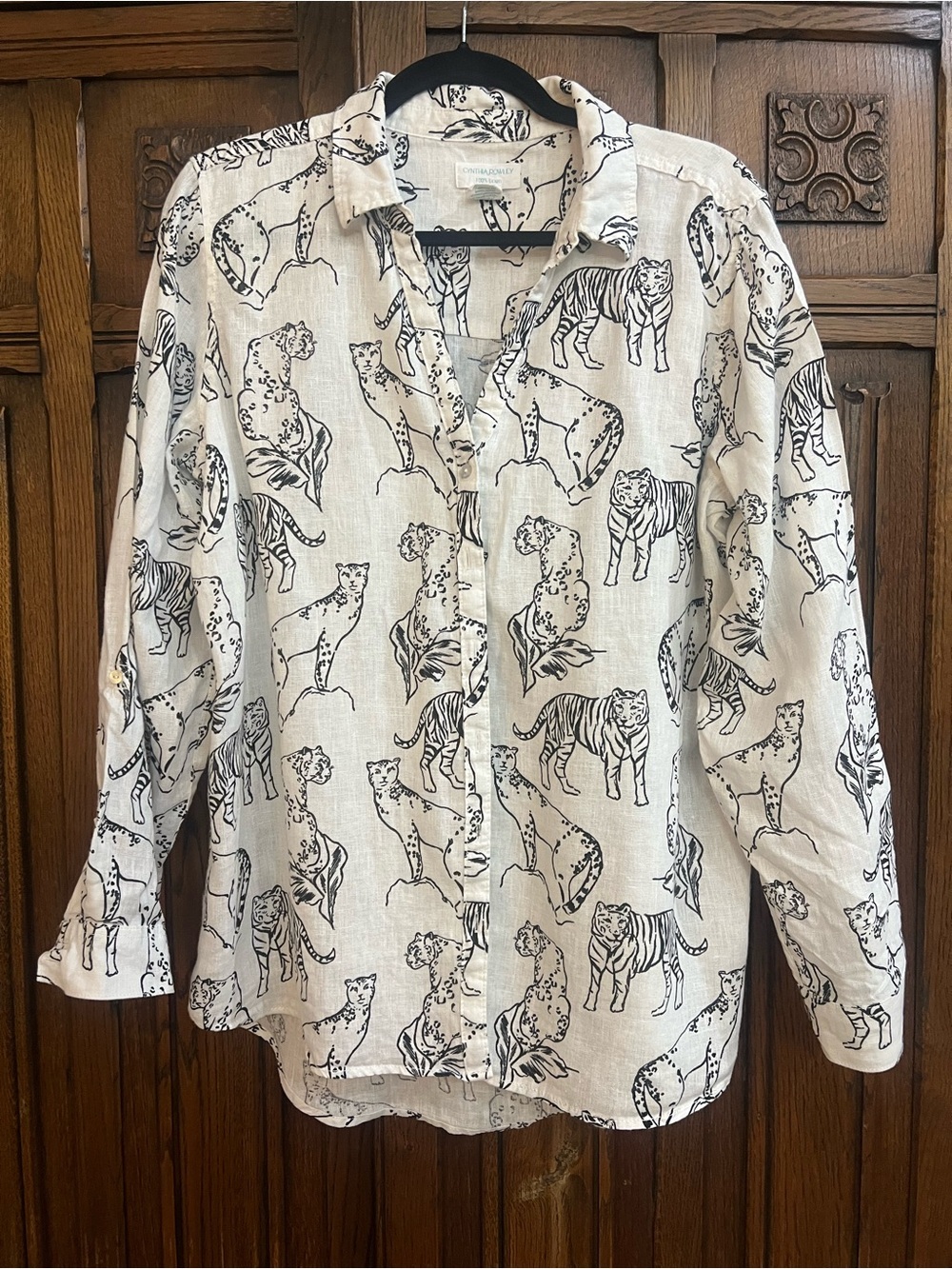 Cynthia Rowley 100% Linen Tiger/Leopard Print Button-Up| Size Lg | Safari Chic